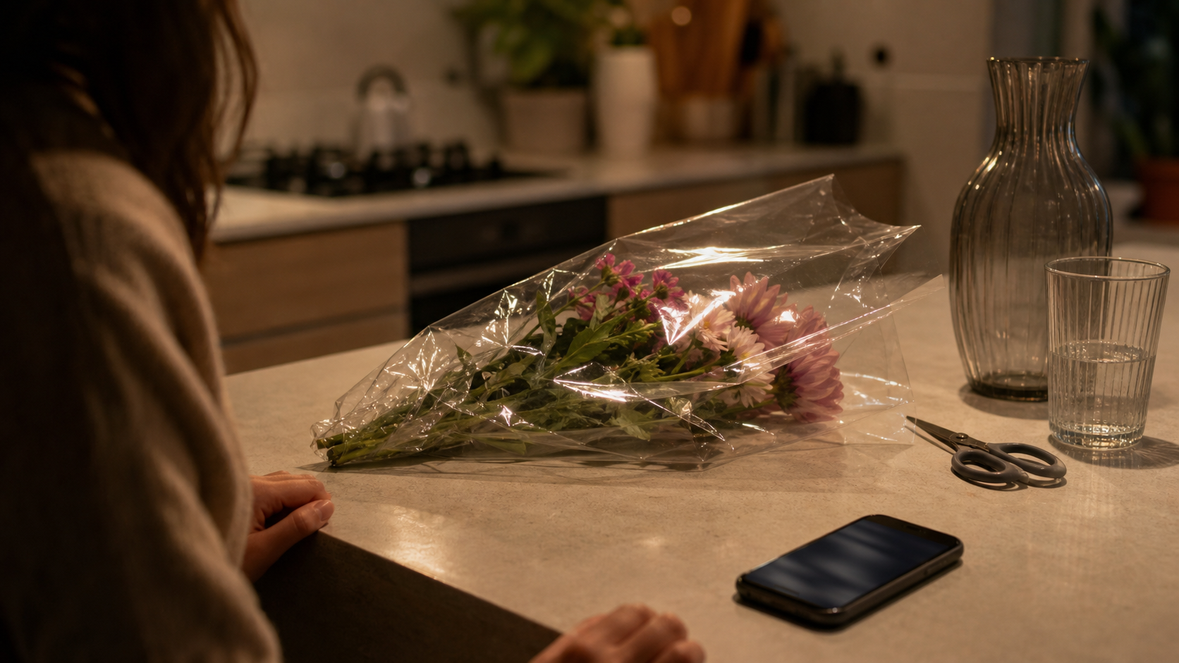 Illustrated story preview for The Apology Flowers Were Still in the Grocery Sleeve