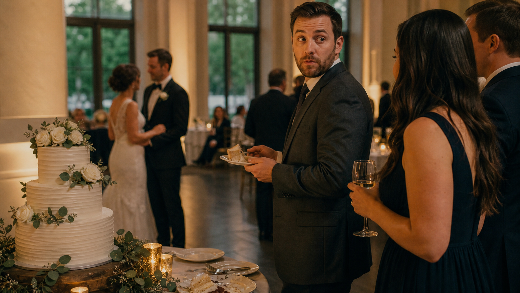 Illustrated story preview for Bride’s Brother Caught Eating Cake Before the Couple Cut It