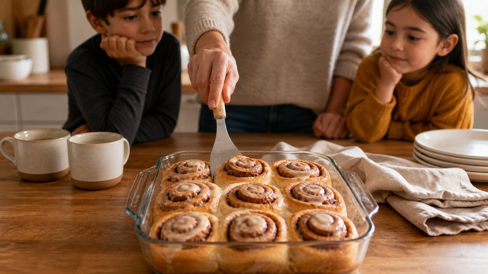 Illustrated story preview for The Cinnamon Roll Reel Became A Debate About Who Gets The Middle Piece Before Guests Arrive