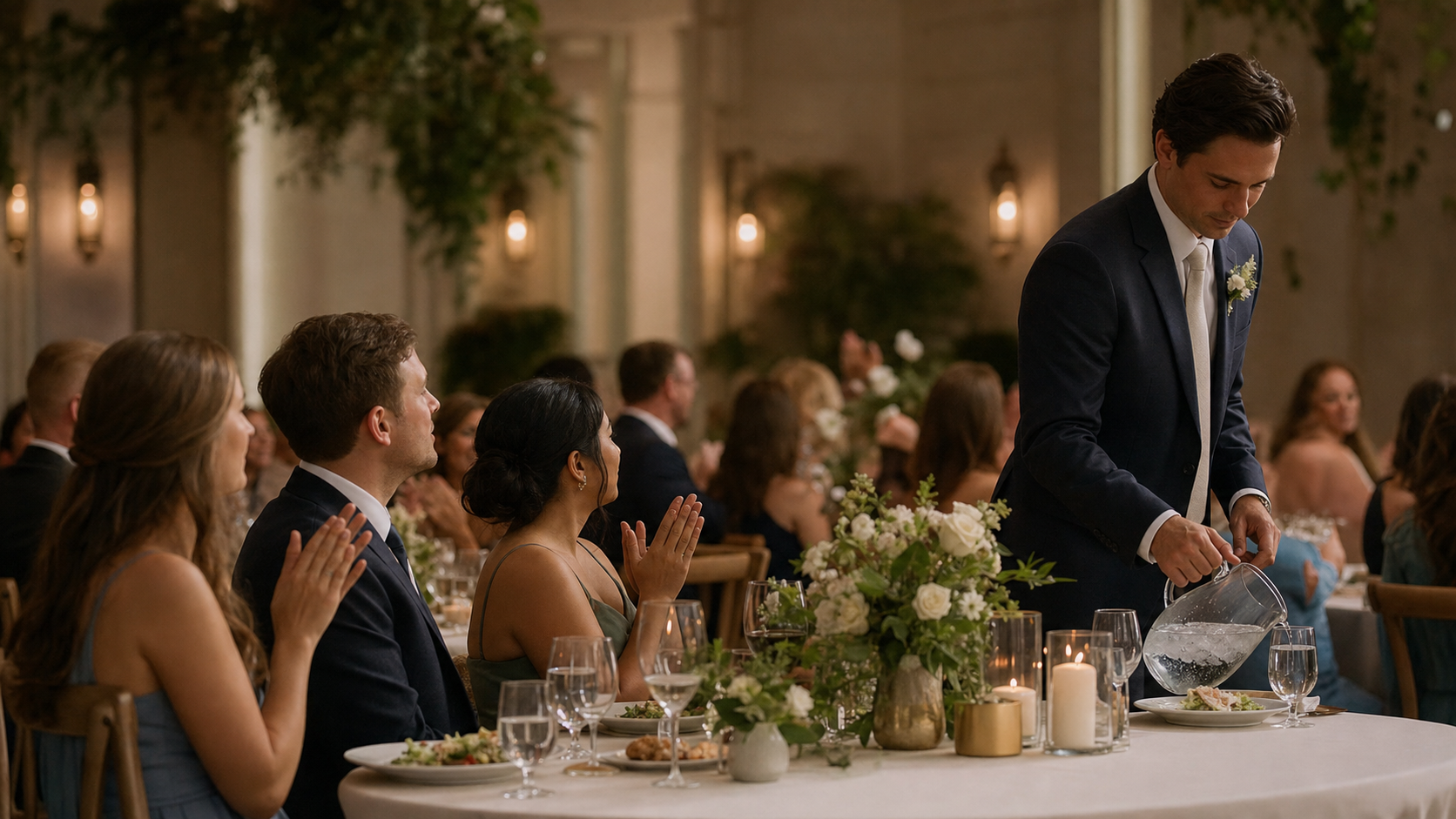 Illustrated story preview for The Comments Noticed the Groom Filling Water Glasses While Everyone Praised His Brother's Speech