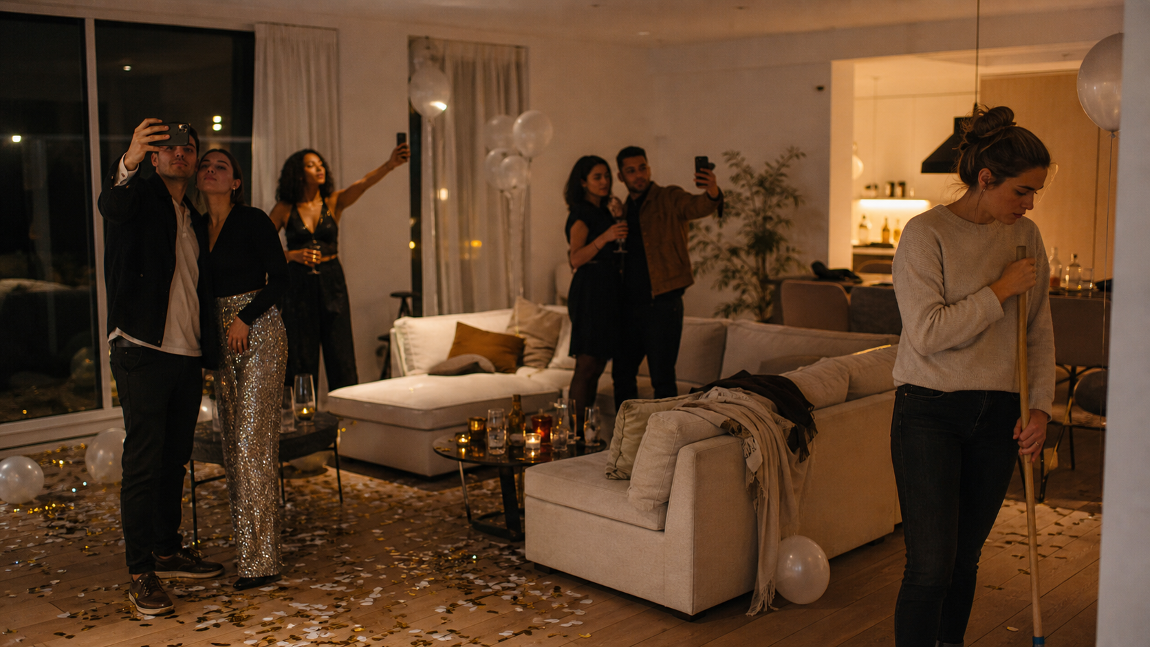 Illustrated story preview for The Comments Spotted the Host Cleaning Confetti While Everyone Else Took Selfies