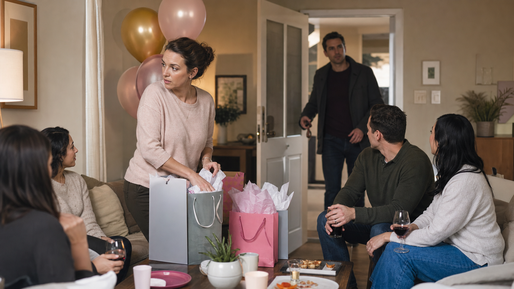 Illustrated story preview for Host Opens Gifts While Guest of Honor Parks the Car