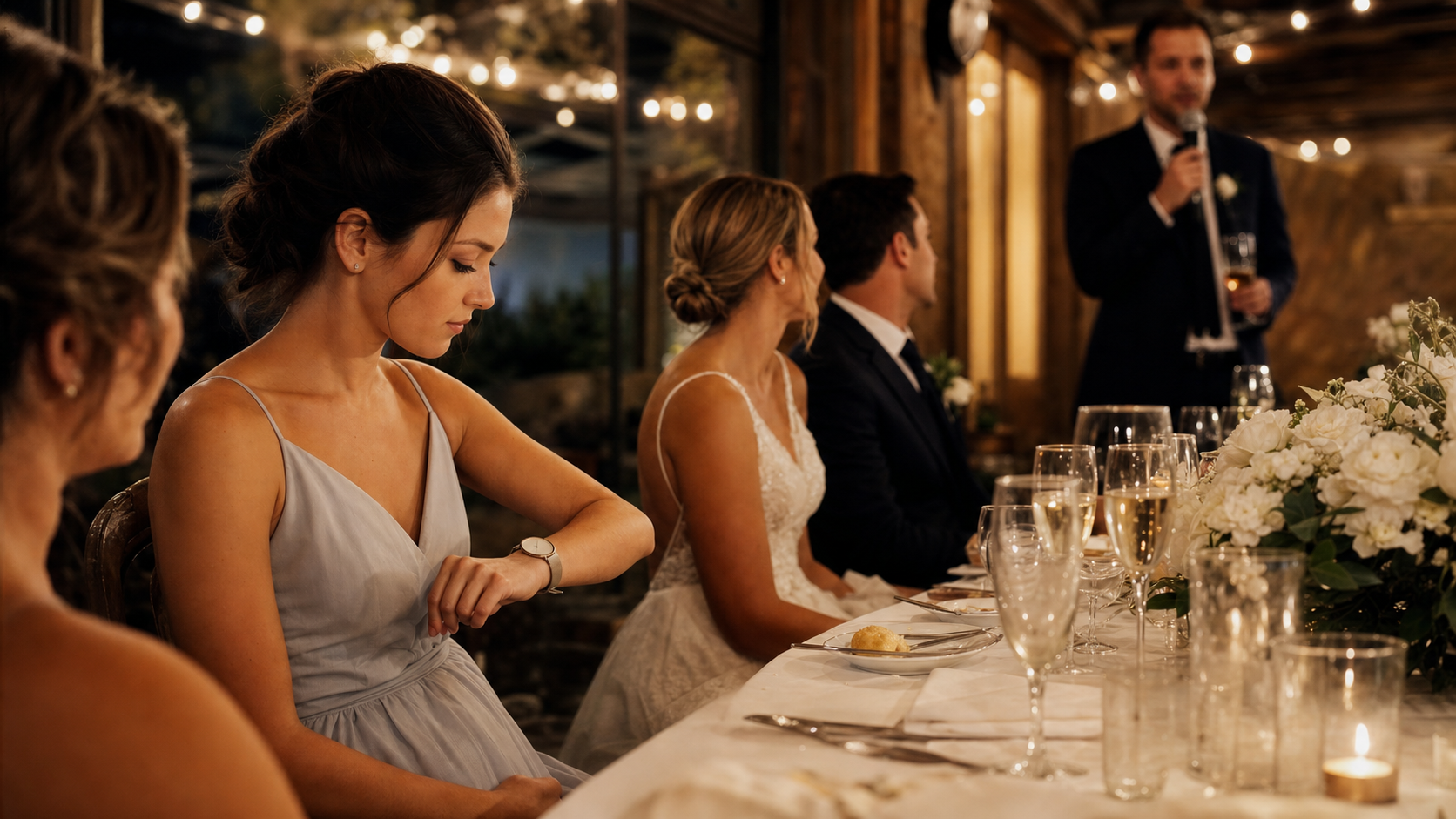 Illustrated story preview for The Comment Section Saw the Maid of Honor Checking Her Watch During the Toast