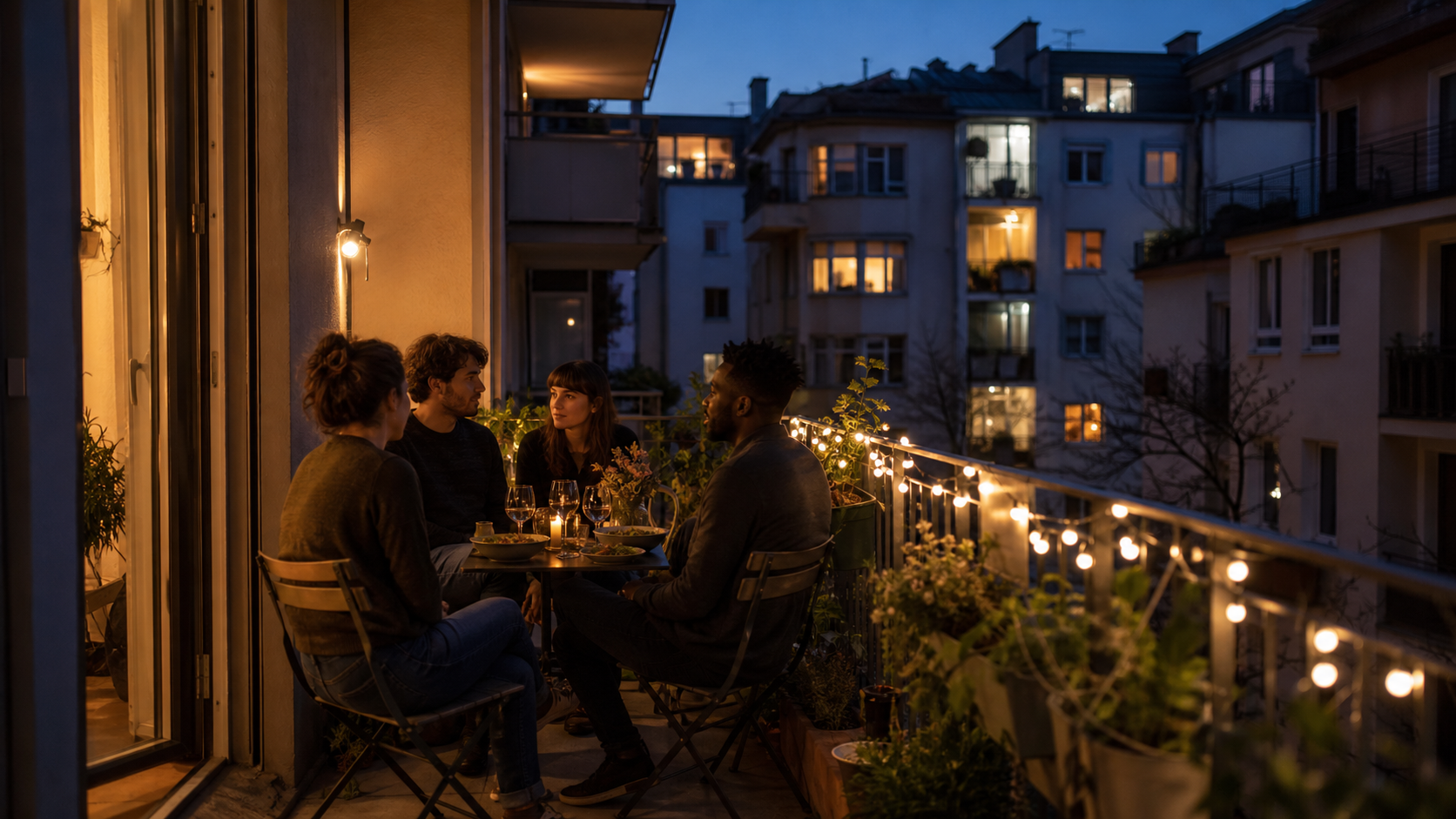 Illustrated story preview for My Neighbor Called My Balcony Lights Distracting Until Her Guests Loved Them
