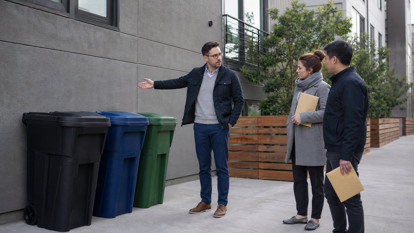 Illustrated story preview for My Neighbor Called My Recycling Bins Ugly Until The Landlord Put Them In The Tenant Newsletter