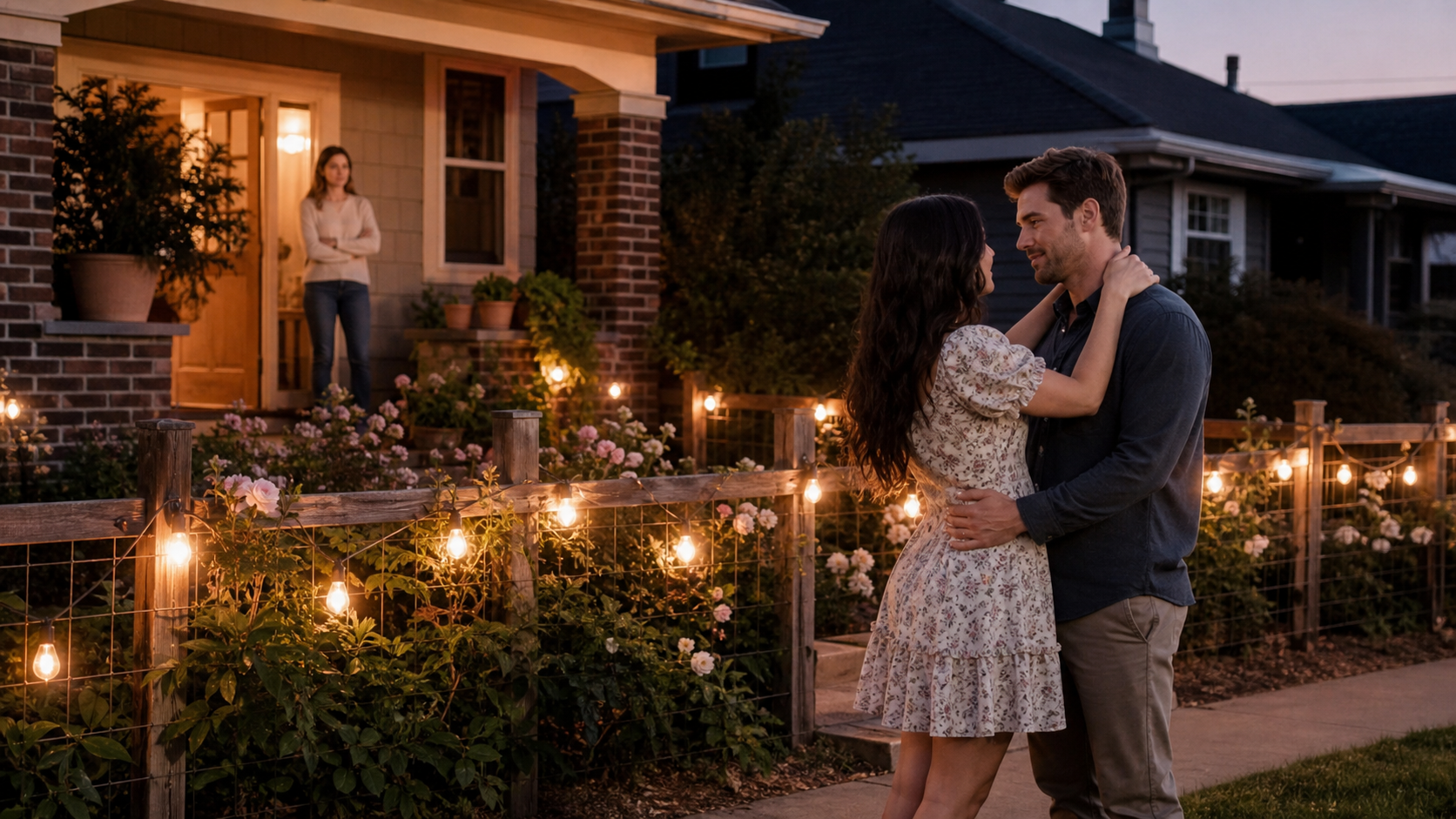 Illustrated story preview for My Neighbor Complained About My Garden Lights, Then Used Them for Her Engagement Photos