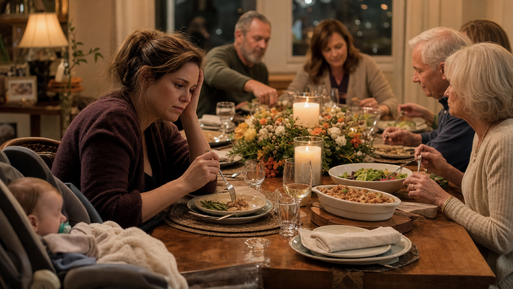 Illustrated story preview for The Comments Noticed the New Mom Eating Cold Food While Everyone Praised the Table